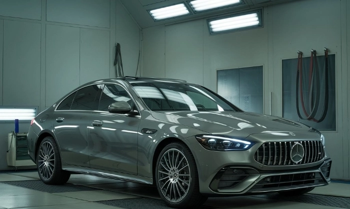 paint repair mercedes in booth