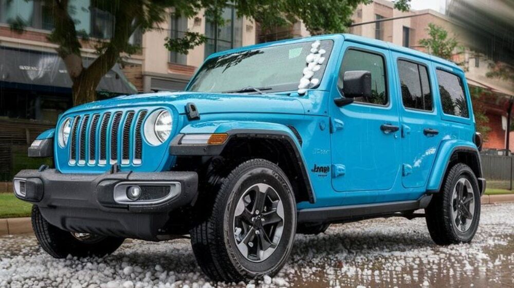 Jeep Certified Collision Repair blue jeep at Higgins Paint and Body