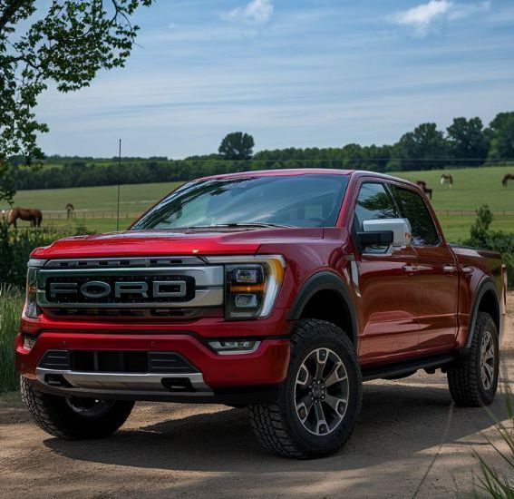 Red-Ford-Truck-in-country-Ford-Certified-Collision-Repair-Higgins-Body-and-Paint Ford Certified Aluminum Collision Repair F150