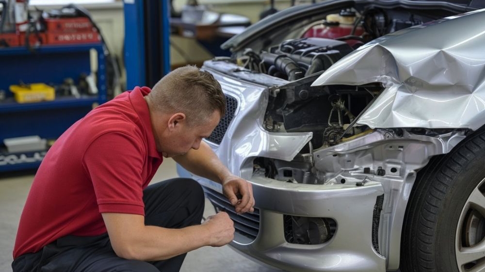 Certified Collision Repair estimator looking at damage higgins 