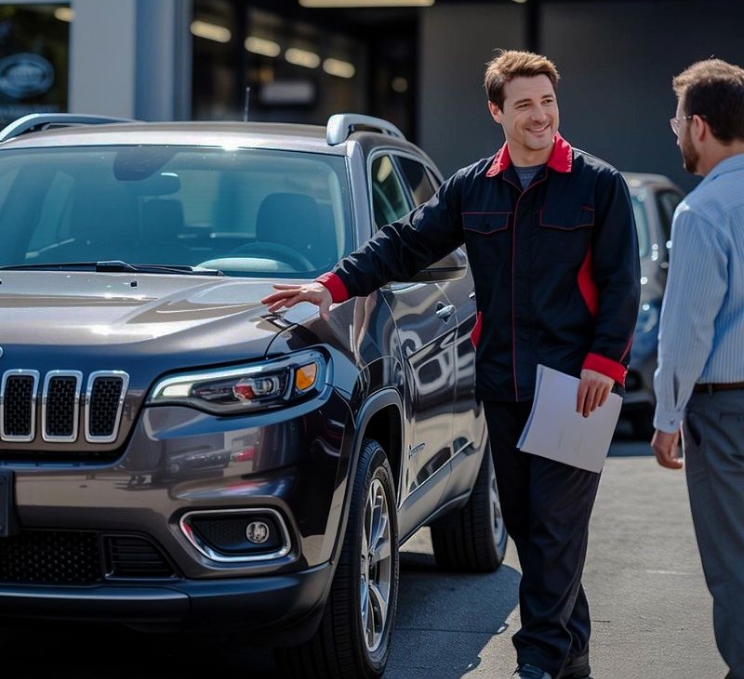 Paintless Dent Repair staff member and customer